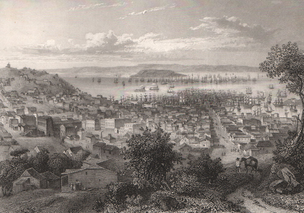 SAN FRANCISCO. View of the city and port. California 1855 old antique print